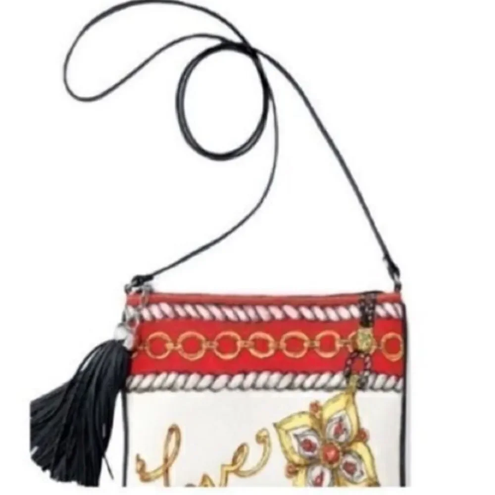Brighton Women’s Small Crossbody Glitter and Go Pouch White Red with Tassel - Picture 2 of 16
